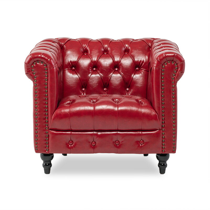 VINCENT ヴィンセントシリーズ 英国調 1人掛けソファ シングルソファー 1人用 コンパクト アンティーク調 レトロ クラシカル おしゃれ かっこいい かわいい 店舗什器 応接室 書斎 ディスプレイ レストラン カフェ ホテル 木製 輸入家具 合成皮革 合皮 レッド VCB1P63K [2]