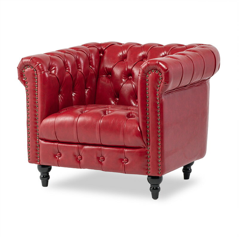VINCENT ヴィンセントシリーズ 英国調 1人掛けソファ シングルソファー 1人用 コンパクト アンティーク調 レトロ クラシカル おしゃれ かっこいい かわいい 店舗什器 応接室 書斎 ディスプレイ レストラン カフェ ホテル 木製 輸入家具 合成皮革 合皮 レッド VCB1P63K [3]