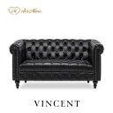 VINCENT ヴィンセントシリーズ 英国調 2人掛けソファ 2人用 ボタン留 コンパクト アンティーク調 レトロ クラシカル おしゃれ かっこいい かわいい 店舗什器 応接室 書斎 オフィス ディスプレイ レストラン カフェ ホテル 木製 輸入家具 合成皮革 合皮 黒 ブラック VCB2P32K