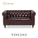 VINCENT ヴィンセントシリーズ 英国調 2人掛けソファ 2人用 ボタン留 コンパクト アンティーク調 レトロ クラシカル おしゃれ かっこいい かわいい 店舗什器 応接室 書斎 オフィス ディスプレイ レストラン カフェ ホテル 木製 輸入家具 合成皮革 合皮 ブラウン VCB2P38K