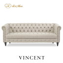 VINCENT ヴィンセントシリーズ 英国調 3人掛けソファ トリプル コンパクト アンティーク調 レトロ クラシカル おしゃれ かっこいい 店舗什器 撮影什器 応接 ロビー 書斎 オフィス ディスプレイ レストラン ホテル サロン 輸入家具 合成皮革 合皮 ライトグレー VCB3P101K