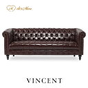 VINCENT ヴィンセントシリーズ 英国調 3人掛けソファ トリプル コンパクト アンティーク調 レトロ クラシカル おしゃれ かっこいい 店舗什器 撮影什器 応接 ロビー 書斎 オフィス ディスプレイ レストラン ホテル サロン 輸入家具 合成皮革 合皮 艶あり ブラウン VCB3P38K
