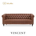 VINCENT ヴィンセントシリーズ 英国調 3人掛けソファ トリプル コンパクト アンティーク調 レトロ クラシカル おしゃれ かっこいい 店舗什器 撮影什器 応接 ロビー 書斎 オフィス ディスプレイ レストラン ホテル サロン 輸入家具 合成皮革 合皮 コーヒーブラウン VCB3P94K