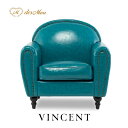 VINCENT ヴィンセントシリーズ 1人掛けソファ アールデコスタイル シングル パーソナル ソファー 英国アンティーク調 高級感 おしゃれ モダン クラシカル 店舗什器 撮影什器 レストラン ホテル カフェ ロビー ラウンジ 書斎 応接室 合成皮革 合皮 ターコイズブルー VD1P49K