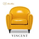 VINCENT ヴィンセントシリーズ 1人掛けソファ アールデコスタイル シングル パーソナル ソファー 英国アンティーク調 高級感 おしゃれ モダン クラシカル 店舗什器 撮影什器 レストラン ホテル カフェ ロビー ラウンジ 書斎 応接室 合成皮革 合皮 黄色 イエロー VD1P69K