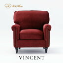 VINCENT ヴィンセントシリーズ 英国調 1人掛けソファ シングルソファー 1人用 コンパクト アンティーク調 レトロ クラシカル おしゃれ かっこいい かわいい 店舗什器 撮影什器 書斎 リビング 寝室 レストラン ホテル カフェ 木製 輸入家具 布地 赤 レッドベルベット VG1F41K