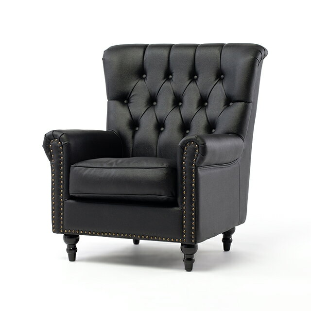 VINCENT ヴィンセントシリーズ ハイバックソファ 英国調 1人掛けソファ シングルソファー 1人用 コンパクト アンティーク調 レトロ クラシカル おしゃれ かっこいい 店舗什器 応接室 書斎 ディスプレイ カフェ ホテル 木製 輸入家具 合成皮革 合皮 ブラック VH1P32K [2]