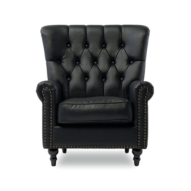 VINCENT ヴィンセントシリーズ ハイバックソファ 英国調 1人掛けソファ シングルソファー 1人用 コンパクト アンティーク調 レトロ クラシカル おしゃれ かっこいい 店舗什器 応接室 書斎 ディスプレイ カフェ ホテル 木製 輸入家具 合成皮革 合皮 ブラック VH1P32K [3]