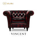 ソファー 1人掛けソファ シングルソファ パーソナルソファ 1P VINCENT ヴィンセントシリーズ VJシリーズ 英国アンティーク調 コンパクト チェスターフィールド クラシック レトロ おしゃれ エレガント 可愛い 本革 輸入家具 店舗什器 撮影什器 アンティークレッド VJ1L914K