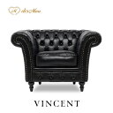 ソファー 1人掛けソファ シングルソファ パーソナルソファ 1P VINCENT ヴィンセントシリーズ VJシリーズ 英国アンティーク調 コンパクト チェスターフィールド クラシック レトロ おしゃれ エレガント 可愛い 合皮 輸入家具 店舗什器 撮影什器 黒 ブラック VJ1P32K
