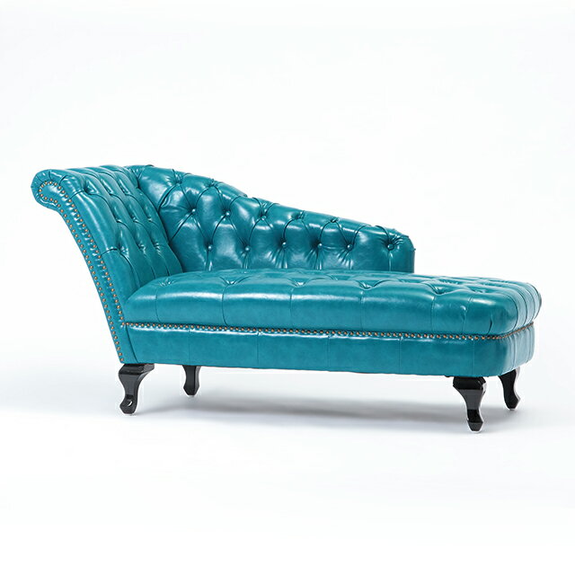 VINCENT ヴィンセントシリーズ カウチソファ ソファー 2人掛け 英国調 コンパクト アンティーク調 レトロ クラシカル 高級感 かっこいい おしゃれ ディスプレイ 店舗什器 応接室 サロン レストラン ホテル 猫脚 木製 輸入家具 合成皮革 合皮 青 ターコイズブルー VKP49K [2]