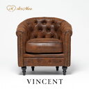 VINCENT ヴィンセントシリーズ ラウンジソファ 1人掛けソファ シングルソファー 1人用 コンパクト 英国アンティーク調 レトロ クラシカル 店舗什器 応接室 レストラン カフェ ラウンジ ホテル サロン 木製 輸入家具 ヴィンテージ調 布地 ブラウン バックスキン風 VL1P30K