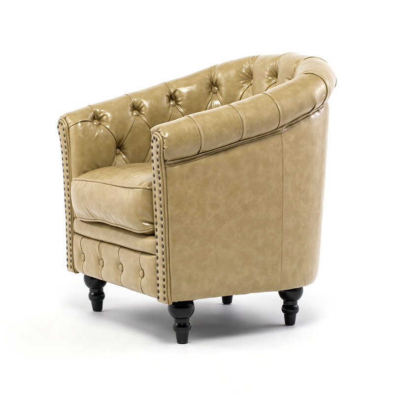 VINCENT ヴィンセントシリーズ ラウンジソファ 1人掛けソファ シングルソファー 1人用 コンパクト 英国アンティーク調 レトロ クラシカル おしゃれ かっこいい 店舗什器 応接室 レストラン カフェ ラウンジ ホテル サロン 木製 輸入家具 合成皮革 合皮 ベージュ VL1P89K [2]