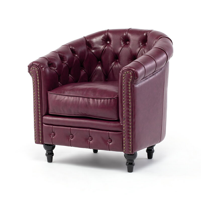 VINCENT ヴィンセントシリーズ ラウンジソファ 1人掛けソファ シングルソファー 1人用 コンパクト 英国アンティーク調 レトロ クラシカル おしゃれ かっこいい 店舗什器 応接室 レストラン カフェ ラウンジ ホテル サロン 木製 輸入家具 合成皮革 合皮 紫 パープル VL1P95K