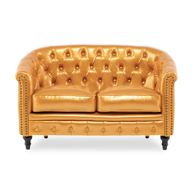 VINCENT ヴィンセントシリーズ ラウンジソファ 2人掛けソファ 2シート 2人用 コンパクト 英国アンティーク調 レトロ クラシカル おしゃれ かっこいい 可愛い 店舗什器 応接室 書斎 ディスプレイ レストラン ホテル サロン 木製 輸入家具 合成皮革 合皮 ゴールド VL2P113K [2]