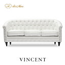 VINCENT ヴィンセントシリーズ ラウンジソファ 3人掛けソファ 3人用 トリプル コンパクト 英国アンティーク調 レトロ クラシカル おしゃれ かっこいい 店舗什器 応接室 書斎 ディスプレイ レストラン ホテル サロン 木製 輸入家具 合成皮革 合皮 白 ホワイト VL3P65K