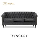 VINCENT ヴィンセントシリーズ ラウンジソファ 3人掛けソファ 3人用 トリプル コンパクト 英国アンティーク調 レトロ クラシカル おしゃれ かっこいい 店舗什器 応接室 書斎 ディスプレイ レストラン ホテル サロン 木製 輸入家具 合成皮革 合皮 チャコールグレー VL3P71K