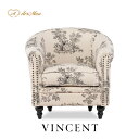 VINCENT ヴィンセントシリーズ ラウンジソファ 1人掛けソファ シングルソファー 1人用 コンパクト 英国アンティーク調 レトロ クラシカル おしゃれ かっこいい 店舗什器 応接室 レストラン カフェ ラウンジ ホテル サロン 木製 輸入家具 布地 トワレ ベージュ系 VLA1F84K