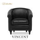 VINCENT ヴィンセントシリーズ ラウンジソファ 1人掛けソファ シングルソファー 1人用 コンパクト 英国アンティーク調 レトロ クラシカル おしゃれ かっこいい 店舗什器 応接室 レストラン カフェ ラウンジ ホテル サロン 木製 輸入家具 本革 レザー ブラック VLA1L6K