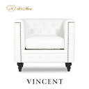 VINCENT ヴィンセントシリーズ 英国調 1人掛けソファ シングルソファー 1人用 コンパクト フラットフォルム アンティーク調 ヴィンテージ調 レトロ クラシカル おしゃれ かっこいい 店舗什器 応接 書斎 ディスプレイ ホテル 木製 輸入家具 合成皮革 合皮 白 ホワイト VM1P65K