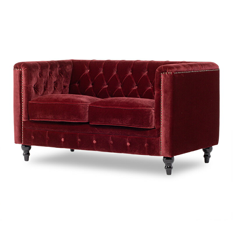 VINCENT ヴィンセントシリーズ 英国調 2人掛けソファ 2シート 2人用 コンパクト フラットスタイル 直線的 アンティーク調 レトロ クラシカル モダン おしゃれ かっこいい 店舗什器 応接室 書斎 カフェ レストラン ホテル 木製 輸入家具 布地 赤 レッドベルベット VM2F280K [2]