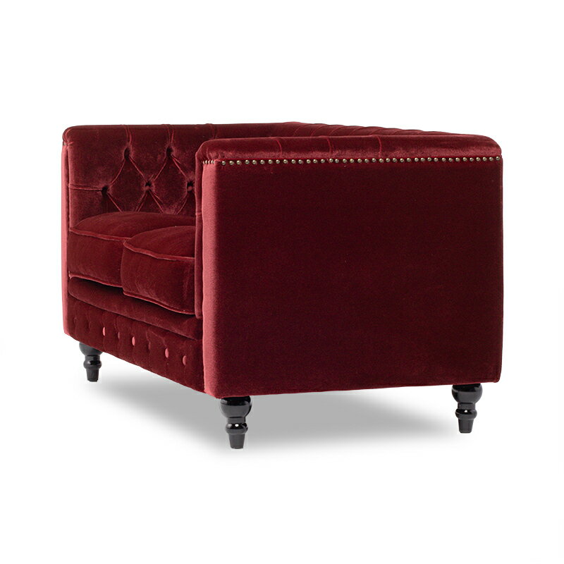 VINCENT ヴィンセントシリーズ 英国調 2人掛けソファ 2シート 2人用 コンパクト フラットスタイル 直線的 アンティーク調 レトロ クラシカル モダン おしゃれ かっこいい 店舗什器 応接室 書斎 カフェ レストラン ホテル 木製 輸入家具 布地 赤 レッドベルベット VM2F280K [3]