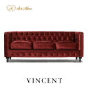 VINCENT ヴィンセント 3人掛けソファ 3シート トリプル 英国アンティーク調 モダン 本格派 コンパクト チェスターフィールド イギリス かっこいい おしゃれ お店 ホテル レストラン カフェ ロビー ラウンジ 書斎 応接 店舗什器 輸入家具 布地 赤 レッドベルベット VM3F41K