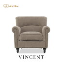 VINCENT ヴィンセントシリーズ 英国調 1人掛けソファ シングルソファー 1人用 コンパクト スタンダード アンティーク調 レトロ クラシカル おしゃれ かっこいい カジュアル 店舗什器 書斎 ディスプレイ レストラン ホテル 木製 輸入家具 布地 ヴィンテージカーキ VN1F260K