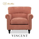 VINCENT ヴィンセントシリーズ 英国調 1人掛けソファ シングルソファー 1人用 コンパクト スタンダード アンティーク調 レトロ クラシカル おしゃれ かっこいい かわいい 店舗什器 書斎 ディスプレイ レストラン ホテル 木製 輸入家具 布地 サーモンピンク VN1F263K