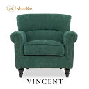 VINCENT ヴィンセントシリーズ 英国調 1人掛けソファ シングルソファー 1人用 コンパクト スタンダード アンティーク調 レトロ クラシカル おしゃれ かっこいい かわいい 店舗什器 書斎 ディスプレイ レストラン ホテル 木製 輸入家具 布地 グリーン VN1F274K