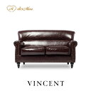 VINCENT ヴィンセントシリーズ 英国調 2人掛けソファ 2シート 2人用 コンパクト アンティーク調 レトロ クラシカル おしゃれ かっこいい かわいい 店舗什器 応接室 書斎 オフィス ディスプレイ レストラン カフェ ホテル 木製 輸入家具 合成皮革 合皮 茶色 ブラウン VN2P38K