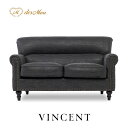VINCENT ヴィンセントシリーズ 英国 2人掛けソファ 2シート 2人用 コンパクト アンティーク調 レトロ クラシカル おしゃれ かっこいい かわいい 店舗什器 応接室 書斎 オフィス ディスプレイ レストラン カフェ ホテル 木製 輸入家具 合成皮革 合皮 チャコールグレー VN2P71K