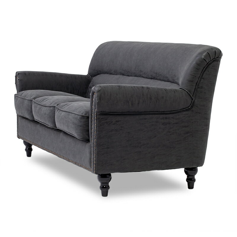 VINCENT ヴィンセントシリーズ 英国調 3人掛けソファ 3シート 3人用 トリプル コンパクト アンティーク調 レトロ クラシカル おしゃれ かっこいい かわいい 店舗什器 応接室 書斎 オフィス レストラン カフェ ホテル 木製 輸入家具 合成皮革 合皮 チャコールグレー VN3P71K [2]