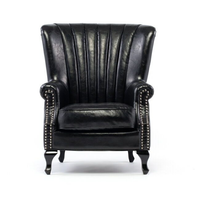 VINCENT ヴィンセントシリーズ 英国調 1人掛けソファ ハイバック シングルソファー 1人用 コンパクト アンティーク調 レトロ クラシカル おしゃれ かっこいい かわいい 店舗什器 応接室 書斎 レストラン ホテル 木製 輸入家具 合成皮革 合皮 黒 シャインブラック VY1P51K [2]