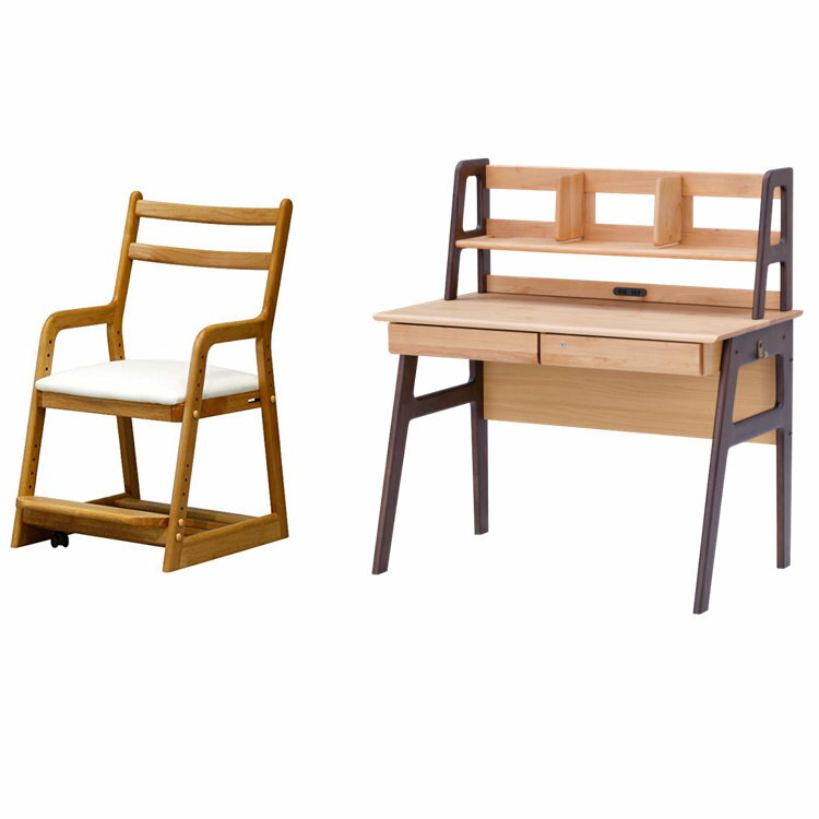 学習机セット 学習デスク 椅子 イス 子供用家具 リビング学習 無垢材 天然木 木製 エクリュ デスクチェアセット 勉強机 ライフ かわいい おしゃれ キッズ 【SET】ECRU DESK+UWA+LIFE (WH) 3SET