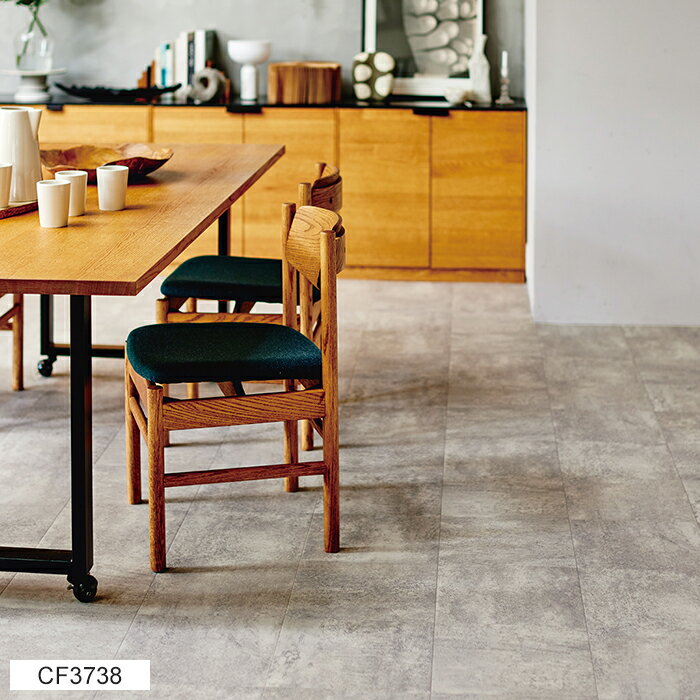 東リ クッションフロア (R) 土足対応 生地サンプル エイジドコンクリートタイル CF3738 ブラックフライデー