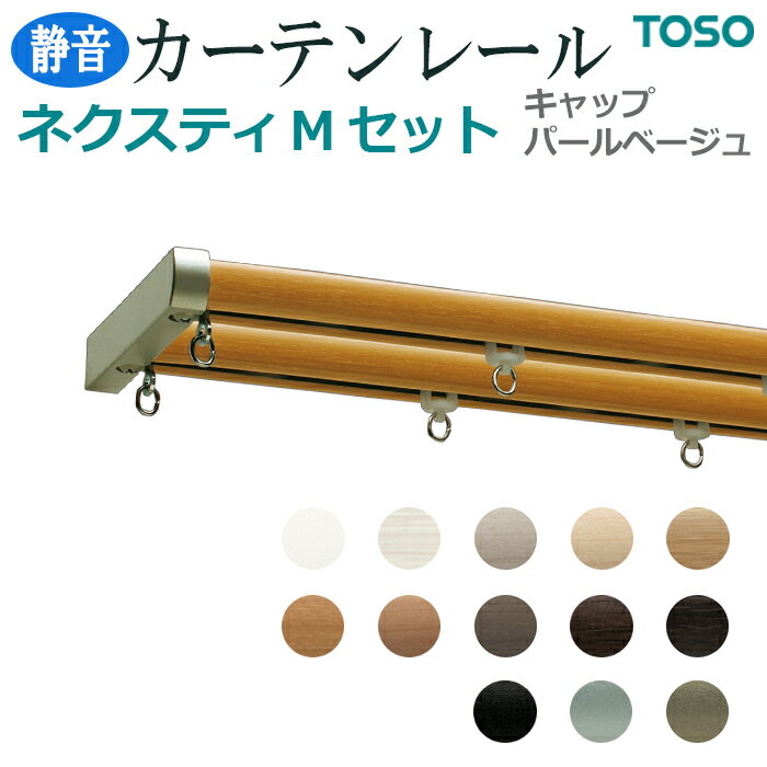 カーテンレール 約 100cm ネクスティ Mセット ダブル正面付 天井付 約 1.00m キャップ (パールベージュ) トーソー レール スチール 部品付き ブラケット付き 引っ越し 新生活