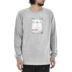 【長袖 アートTシャツ】レオナルドダヴィンチ Tシャツ レオナルド・ダ・ヴィンチ ウィトルウィウス的人体図 ライフ イズ アート 長袖 ロングスリーブ ロンT メンズ レディース 大きいサイズ ビックサイズ 絵画 名画 ティーシャツ グレー 灰 ブランド 美術 父の日