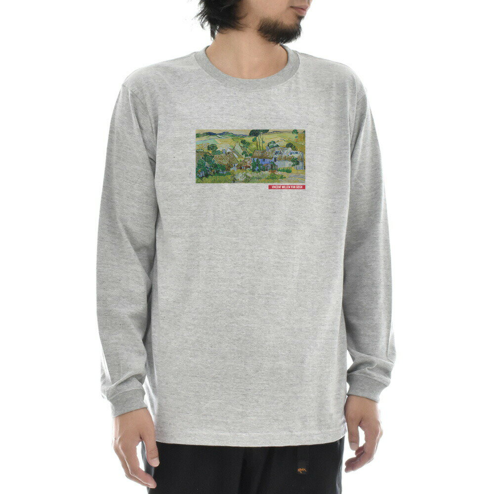 Rakuten - 【長袖 アートTシャツ】ゴッホ Tシャツ 丘沿いのわらぶき屋根の家々 フィンセント・ファン・ゴッホ ライフ イズ アート 長袖 ロングスリーブ ロンT メンズ レディース 大きいサイズ ビックサイズ おしゃれ 絵画 名画 ティーシャツ グレー 灰 ブランド 美術 父の日