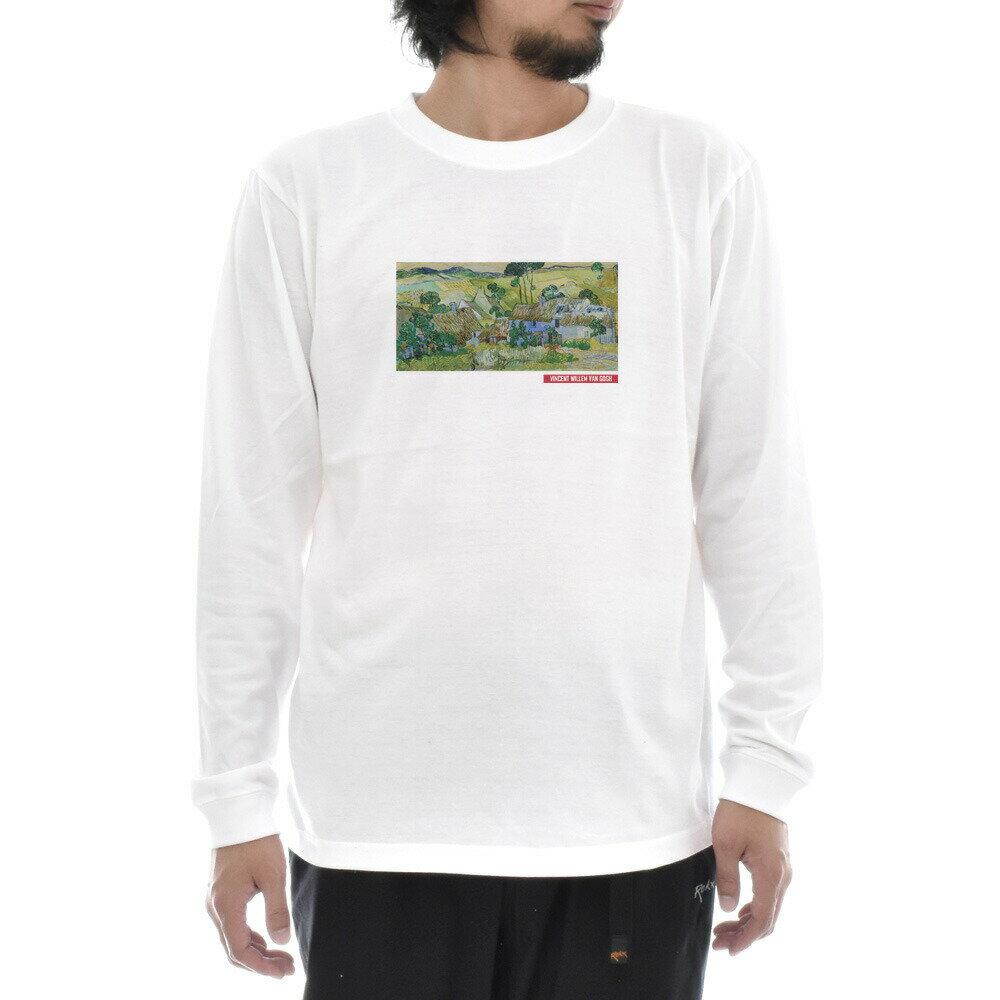 Rakuten - 【長袖 アートTシャツ】ゴッホ Tシャツ 丘沿いのわらぶき屋根の家々 フィンセント・ファン・ゴッホ ライフ イズ アート 長袖 ロングスリーブ ロンT メンズ レディース 大きいサイズ ビックサイズ おしゃれ 絵画 名画 ティーシャツ ホワイト 白 ブランド 美術 父の日