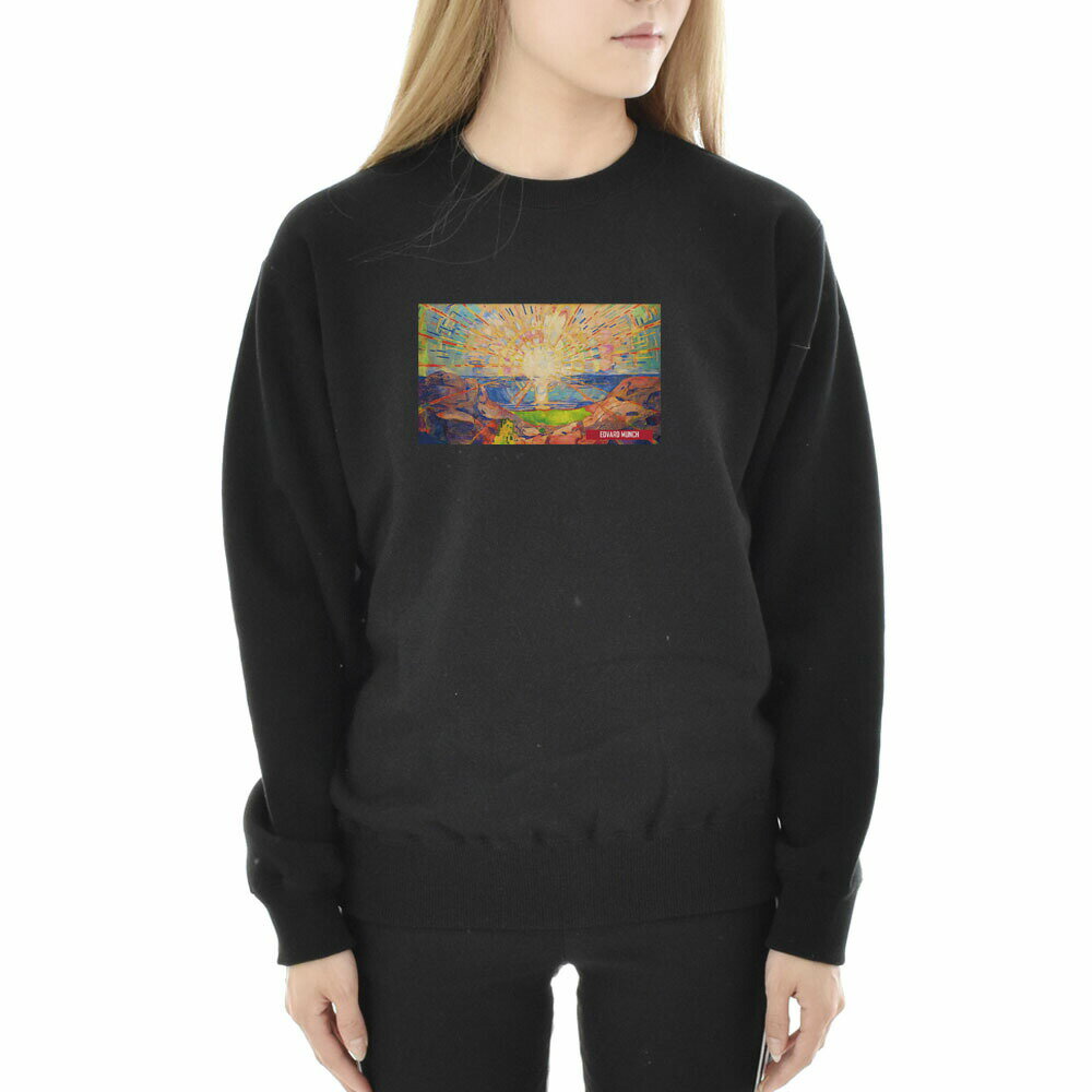 【アートトレーナー】ムンク トレーナー 太陽 エドヴァルド・ムンク Life is ART ライフ イズ アート 長袖 スウェット スエット ロングスリーブ メンズ レディース 大きいサイズ ビック おしゃれ 絵画 名画 S M L XL XXL ブラック 黒 ブランド 美術 父の日