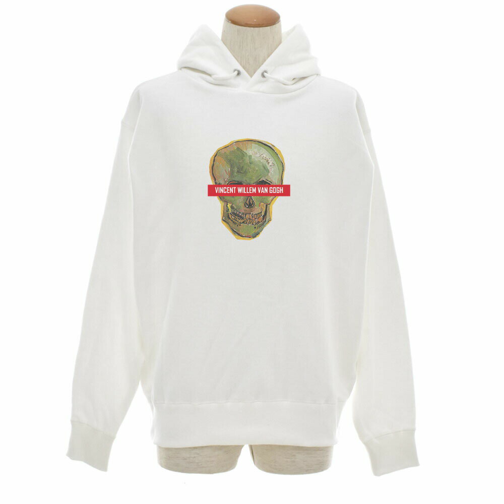 【アートパーカー】ゴッホ パーカー 骸骨 フィンセント・ファン・ゴッホ Life is ART ライフ イズ アート 長袖 スウェット スエット ロングスリーブ メンズ レディース 大きいサイズ ビック おしゃれ 絵画 名画 S M L XL XXL ホワイト 白 ブランド 美術 父の日