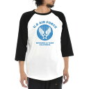 エアフォース AIR FORCE Tシャツ U.S AIR FORCE BASE ラグラン 七分 七分袖 3/4 メンズ レディース ティーシャツ US エアーフォース ミリタリー アメリカ USA ベース アメカジ 大きいサイズ S M L XL JUST ジャスト 父の日