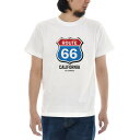 ルート 66 カラー Tシャツ ジャスト 半袖Tシャツ メンズ レディース ティーシャツ ルート66 ROUTE 66 カリフォルニア CALIFORNIA アメリカ USA 国道 標識 50S カジュアル 大きいサイズ ビッグサイズ ホワイト 父の日