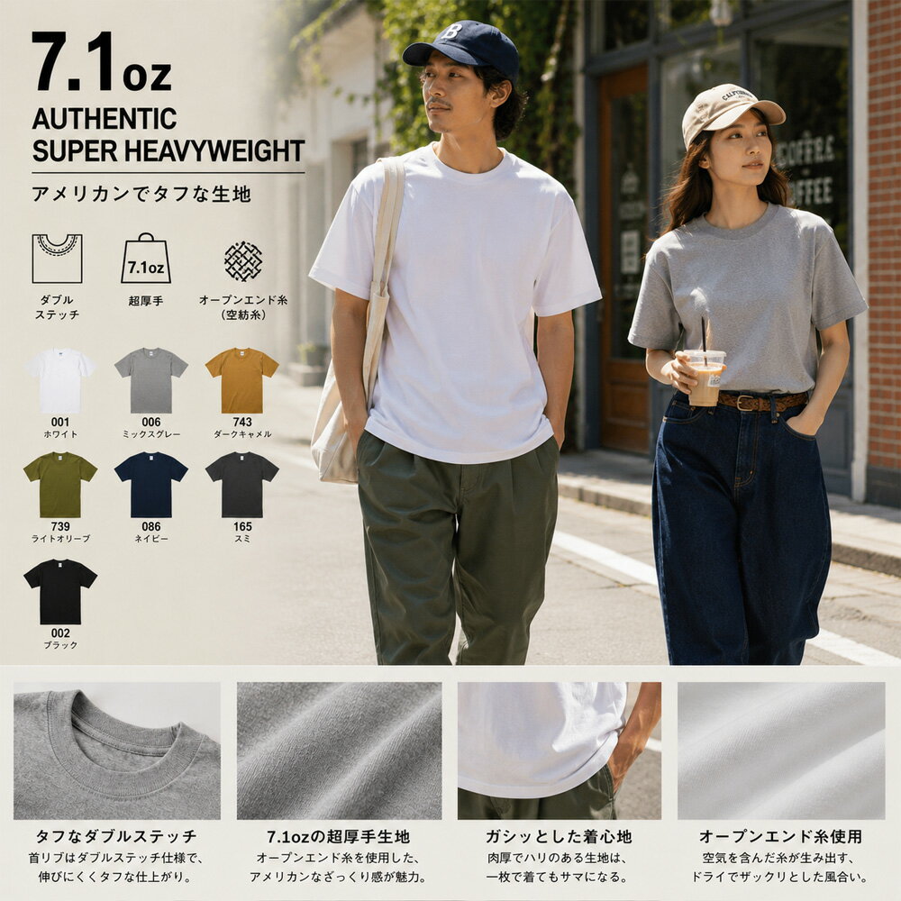 樂天商城 - 【着るほどに馴染む、本格ヘビーウェイト】7.1オンスTシャツ 半袖 メンズ レディース 無地 7.1oz オーセンティック スーパーヘヴィーウェィト United Athle ユナイテッドアス 極厚 厚手 4252-01-01 アメカジ ストリート バイカー バイクウェア ワーク ミリタリー 激安