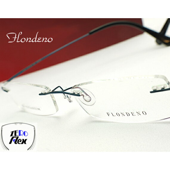 メガネ 度付き/度なし/伊達メガネ/pc用レンズ対応/FLONDENO Blue flexible ふちなし眼鏡 ツーポイント βチタニウム素材　眼鏡一式 