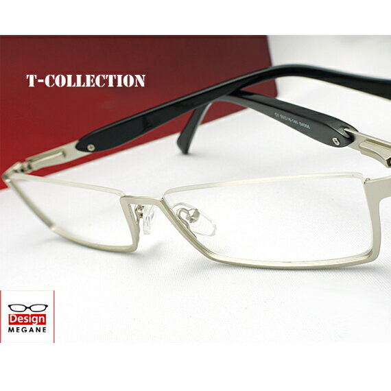 メガネ 度付き/度なし/伊達メガネ/pc用レンズ対応/T-Collection Eyewear シルバー×ブラック アンダーリム 快適バネ内蔵 眼鏡一式《送料無料》