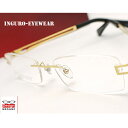 メガネ 度付き/度なし/伊達メガネ/pc用レンズ対応/Inguro Eyewear Gold ふちなし眼鏡 ツーポイント チタン素材　眼鏡一式 