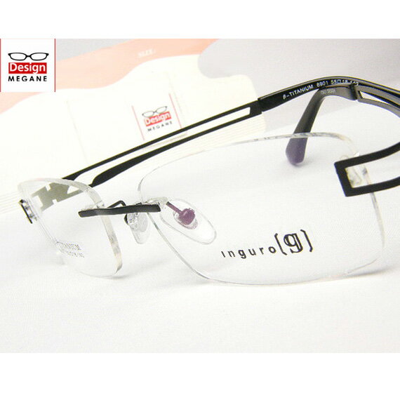 【送料無料】メガネ 度付き/度なし/伊達メガネ/pc用レンズ対応/【メガネ通販】Inguro Eyewear Black ふちなし眼鏡 ツーポイント チタン素材 眼鏡一式【重さ14gの軽量設計】 【smtb-m】