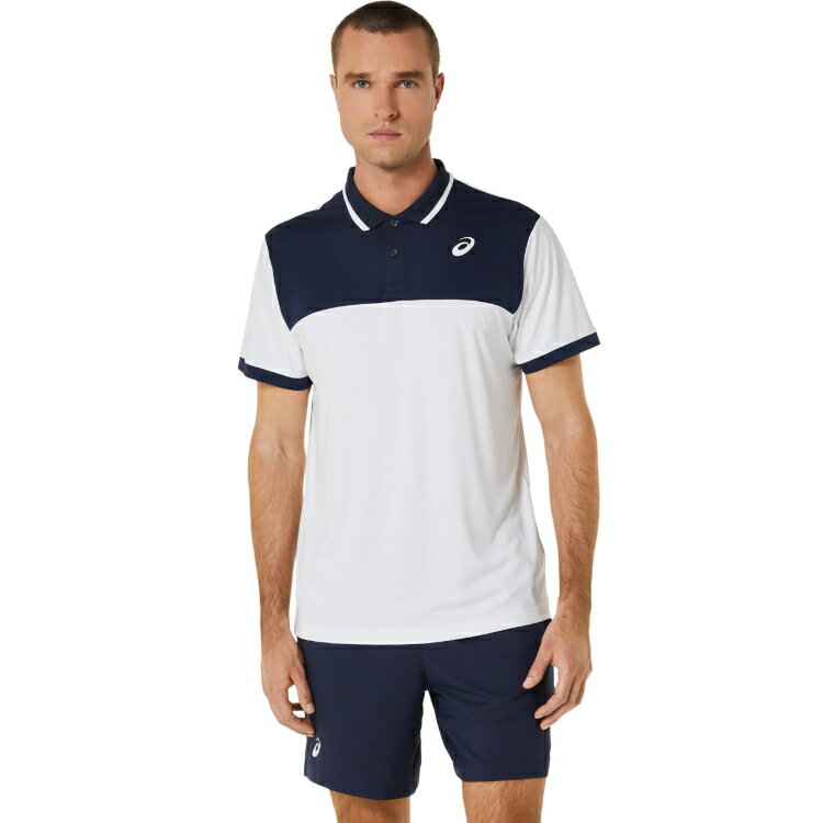 asics アシックス MEN COURT POLO SHIRT ブリリアントホワイトXミッドナイト ...